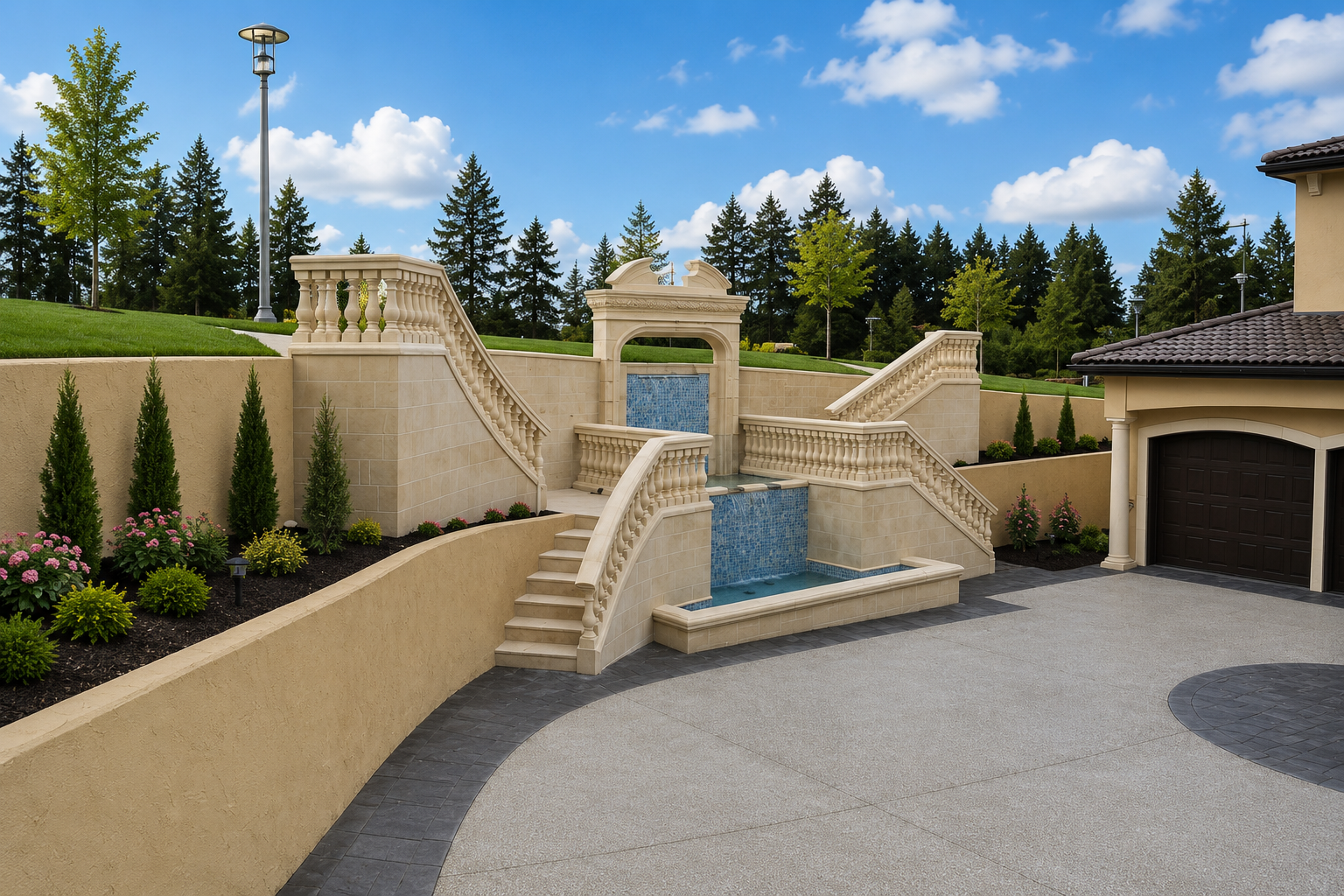 Stucco staircase and water feature project